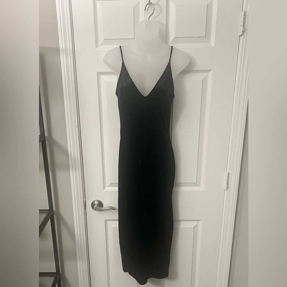 Y2K Black Dress Crushed Velvet V-Neck Size Large Stretchy Sleeveless May Pink